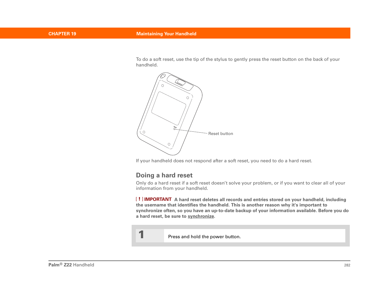 Doing a hard reset, Intaining | Palm Z22 User Manual | Page 296 / 343