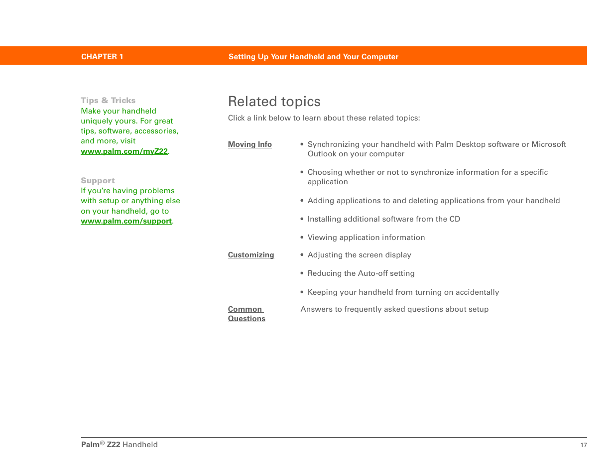 Related topics | Palm Z22 User Manual | Page 31 / 343