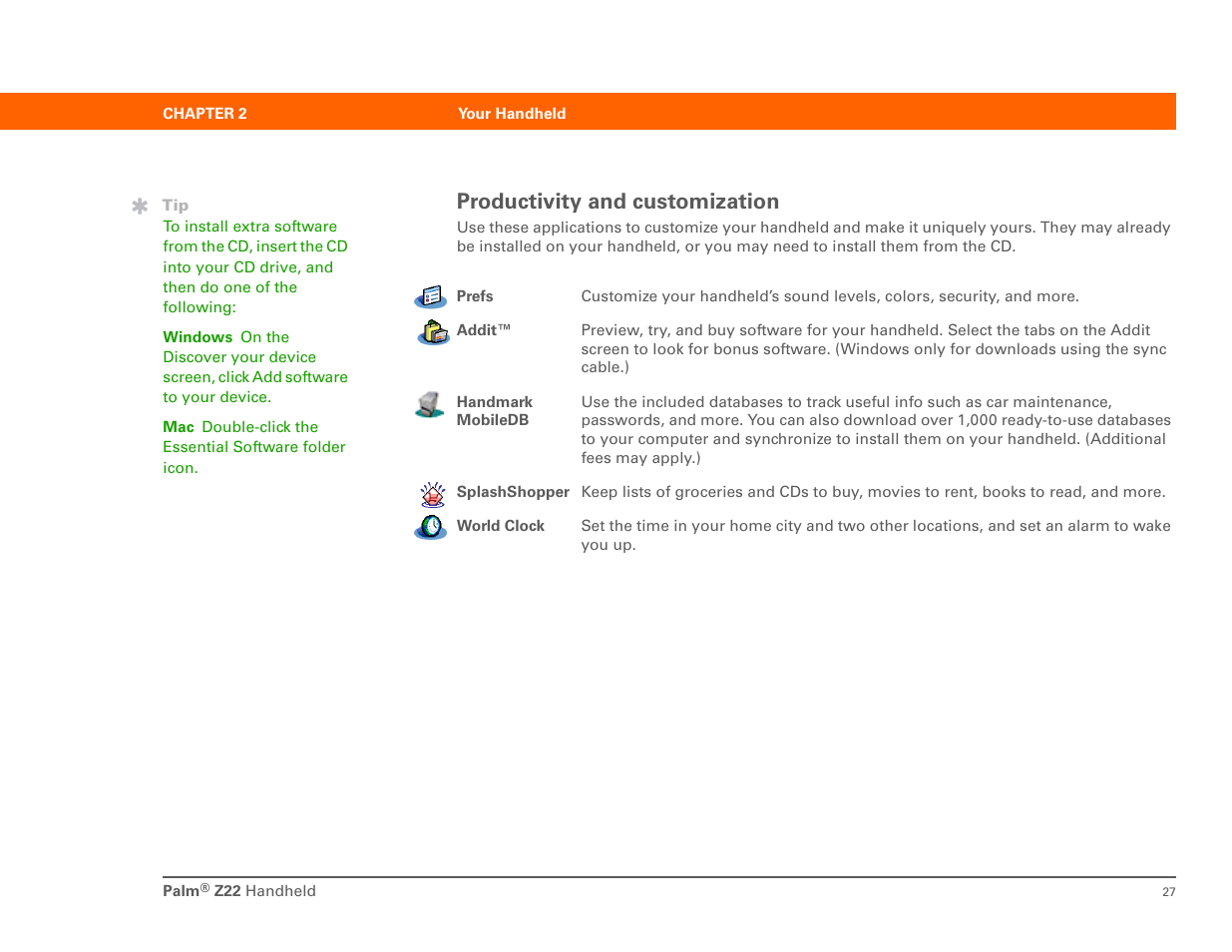 Productivity and customization | Palm Z22 User Manual | Page 41 / 343