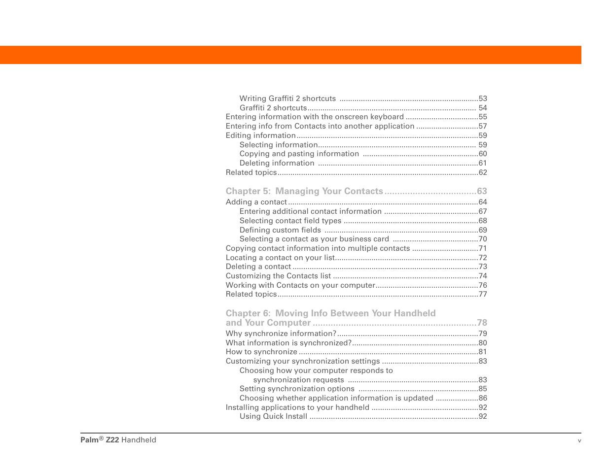 Palm Z22 User Manual | Page 5 / 343
