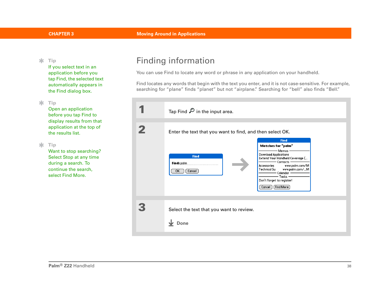 Finding information, Finding information for more details | Palm Z22 User Manual | Page 52 / 343