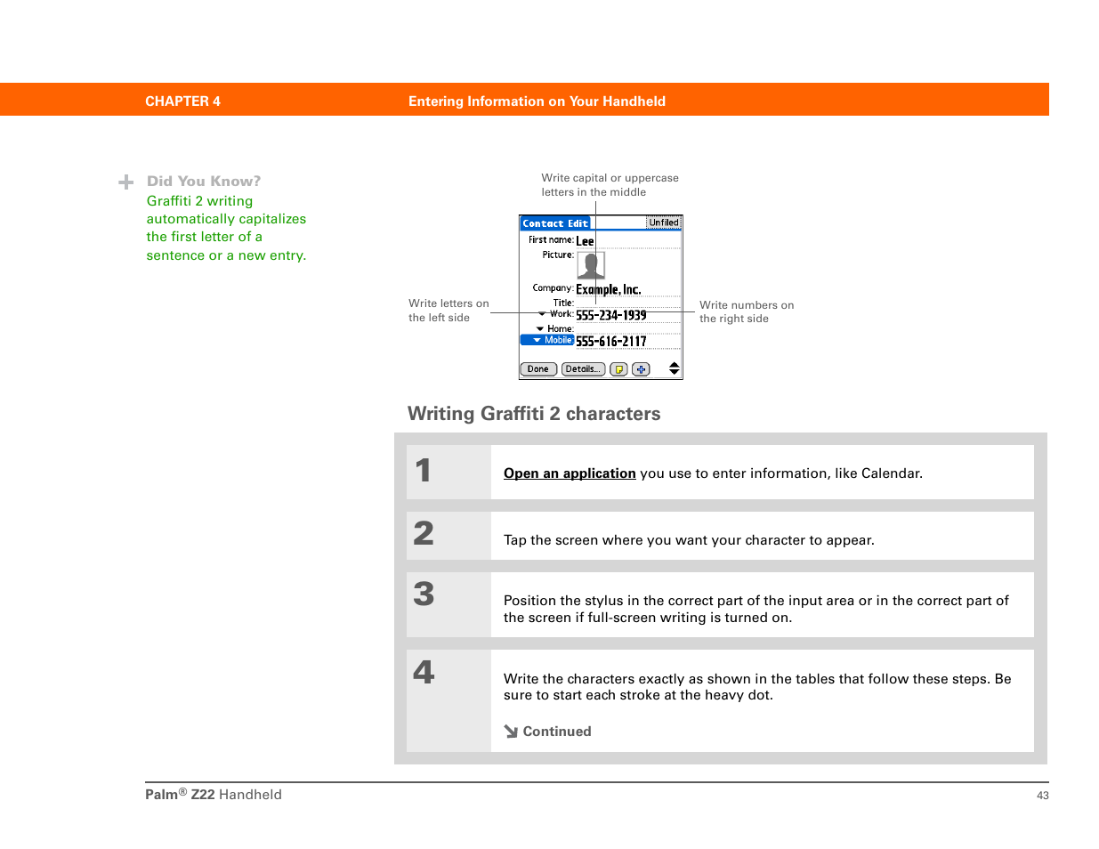 Writing graffiti 2 characters | Palm Z22 User Manual | Page 57 / 343