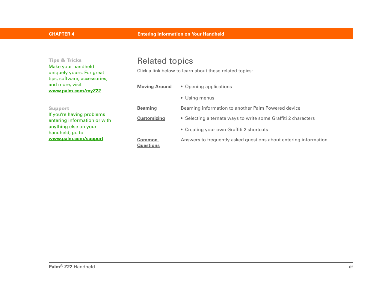 Related topics | Palm Z22 User Manual | Page 76 / 343