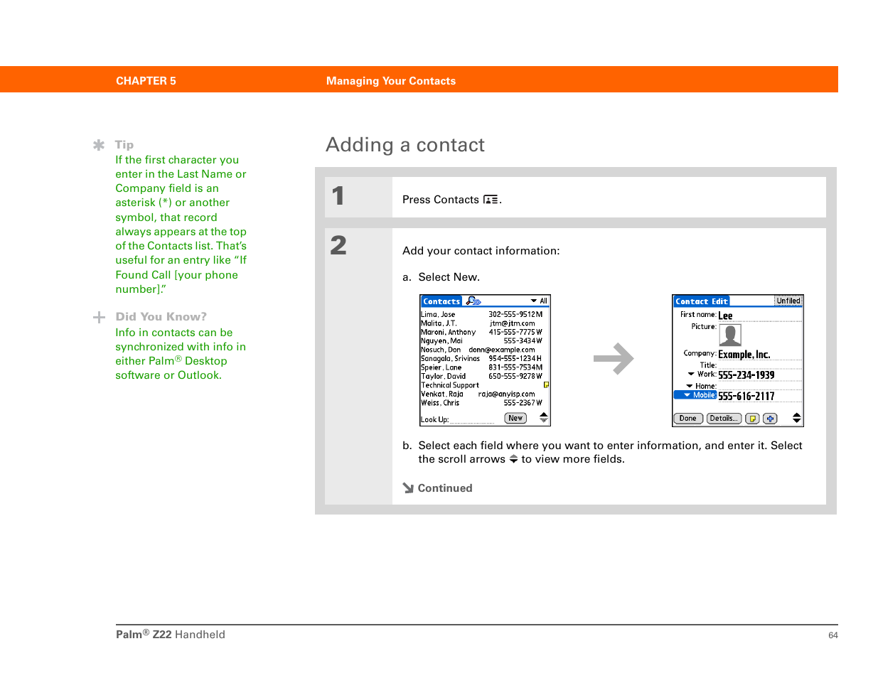 Adding a contact | Palm Z22 User Manual | Page 78 / 343