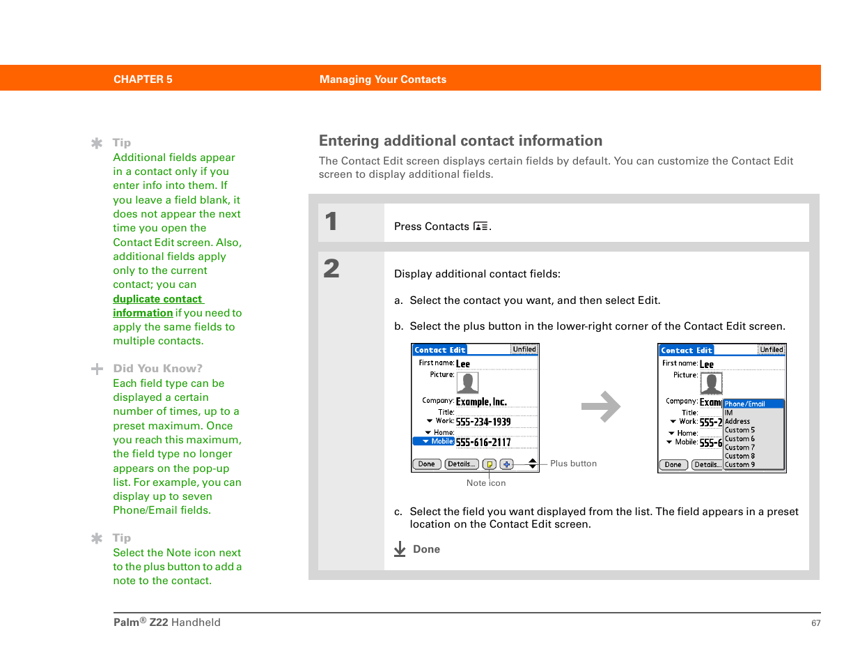 Entering additional contact information | Palm Z22 User Manual | Page 81 / 343