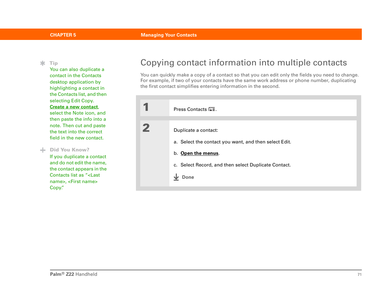 Copying contact information into multiple contacts | Palm Z22 User Manual | Page 85 / 343