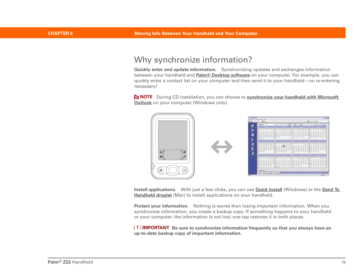 Why synchronize information | Palm Z22 User Manual | Page 93 / 343