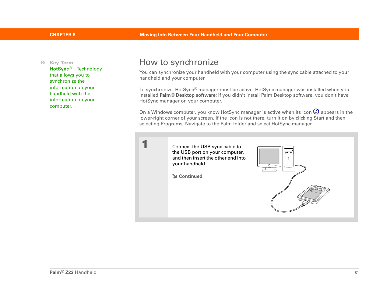 How to synchronize | Palm Z22 User Manual | Page 95 / 343