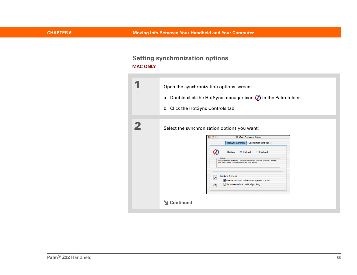 Setting synchronization options | Palm Z22 User Manual | Page 99 / 343