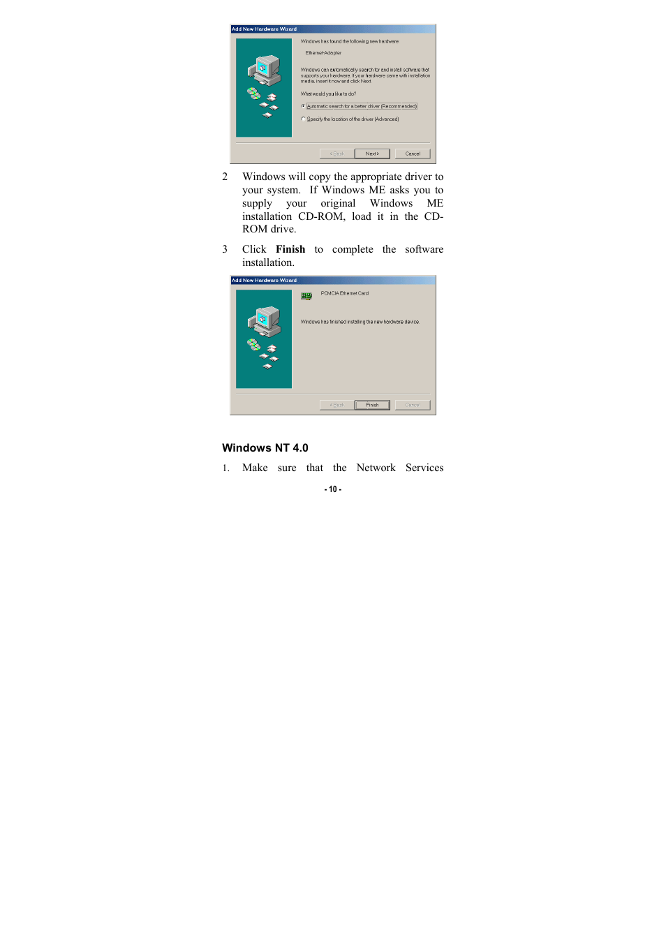 Windows nt 4.0 | Palm CompactFlash 10/100 User Manual | Page 12 / 18
