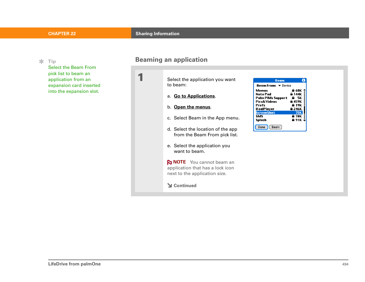 Beaming an application | Palm 485 User Manual | Page 10 / 12