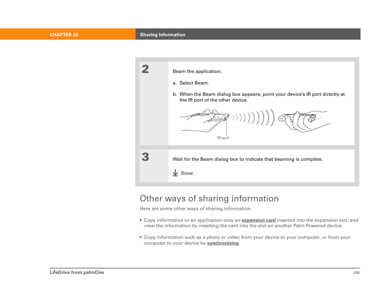 Other ways of sharing information | Palm 485 User Manual | Page 11 / 12