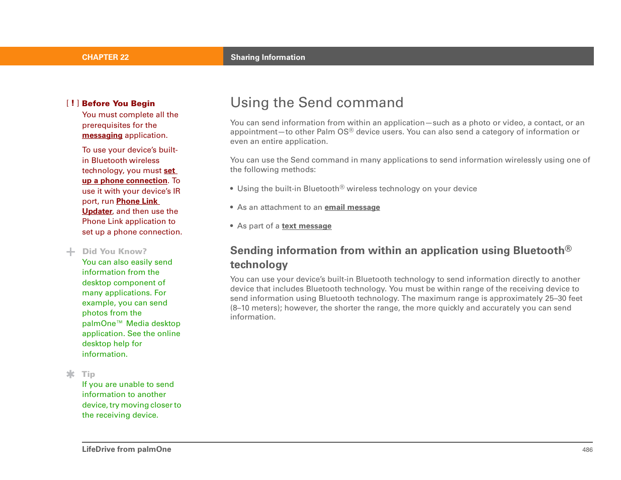 Using the send command, Technology | Palm 485 User Manual | Page 2 / 12