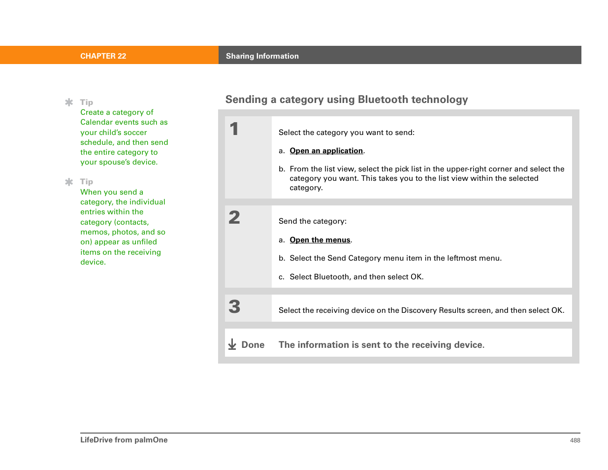 Sending a category using bluetooth technology | Palm 485 User Manual | Page 4 / 12