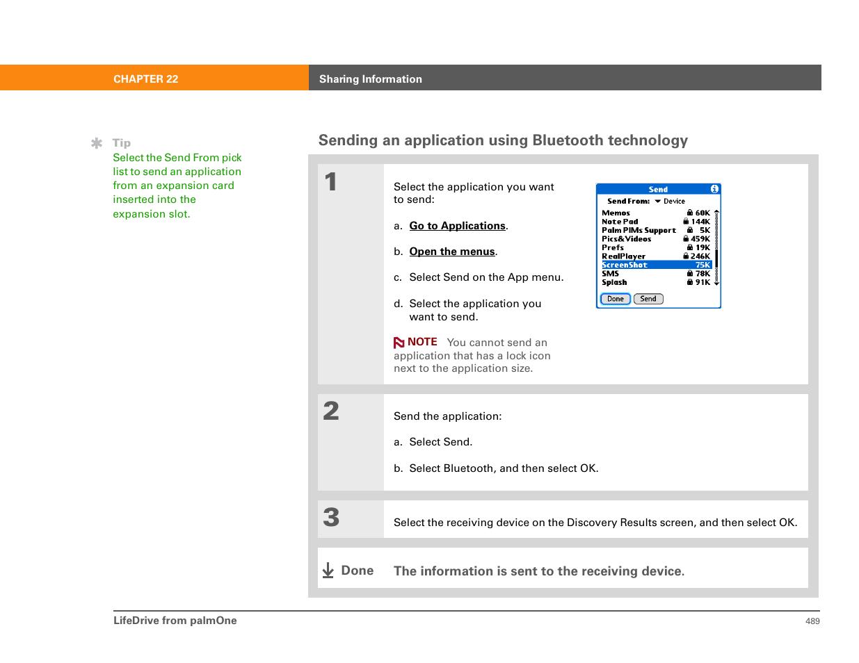 Sending an application using bluetooth technology | Palm 485 User Manual | Page 5 / 12