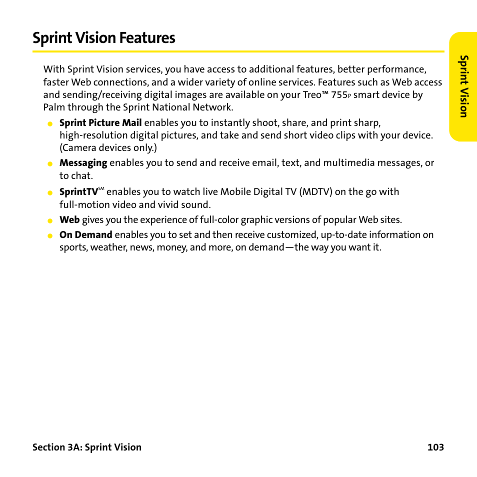 Sprint vision features, Sp rint v isi on | Palm Treo 755P User Manual | Page 111 / 390