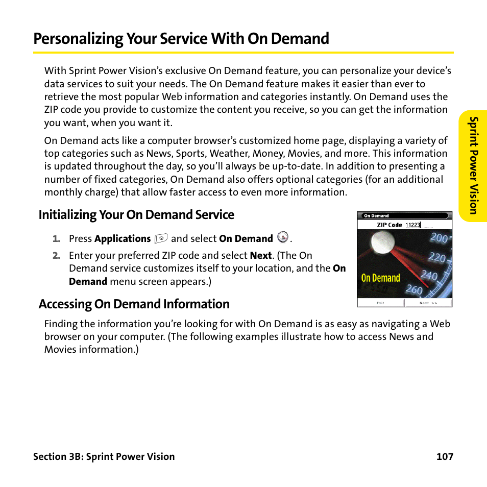 Personalizing your service with on demand, Initializing your on demand service, Accessing on demand information | Palm Treo 755P User Manual | Page 115 / 390