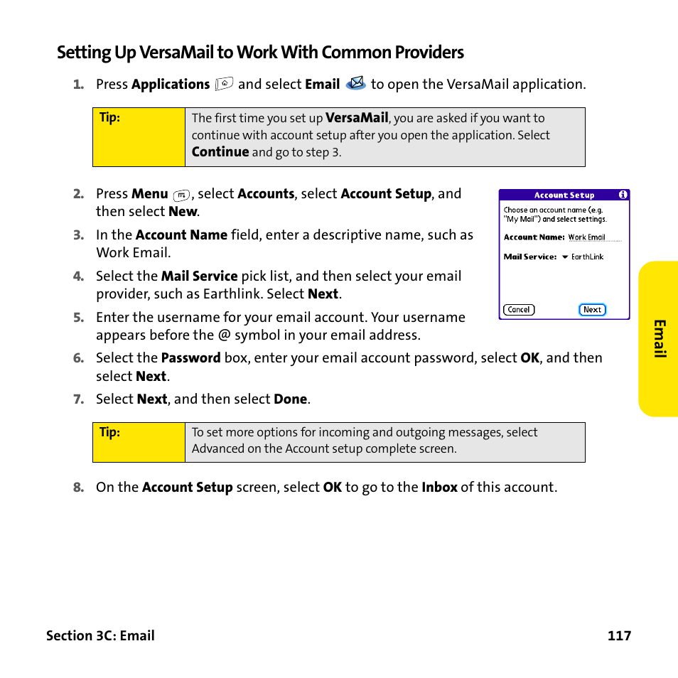 Setting up versamail to work with common providers | Palm Treo 755P User Manual | Page 125 / 390