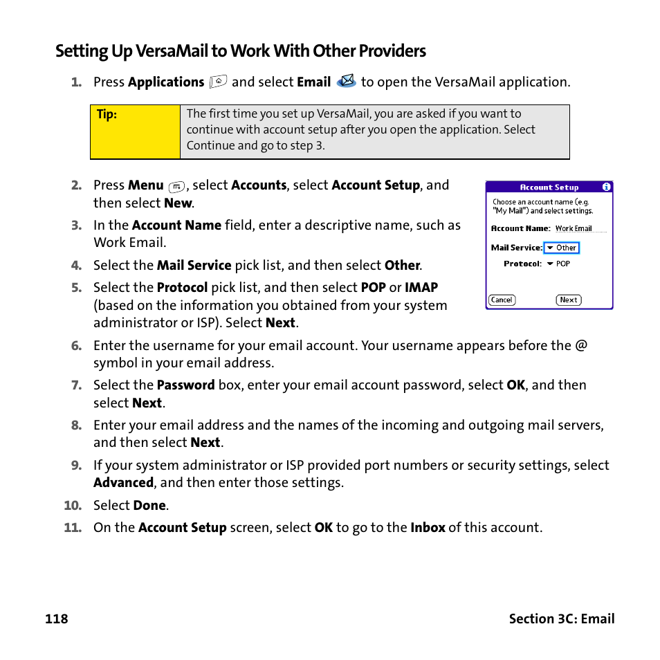 Setting up versamail to work with other providers | Palm Treo 755P User Manual | Page 126 / 390