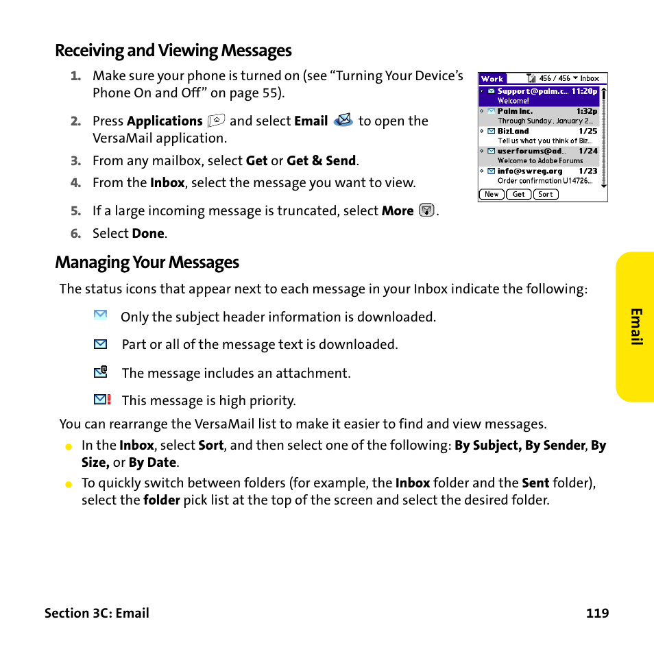 Receiving and viewing messages, Managing your messages | Palm Treo 755P User Manual | Page 127 / 390