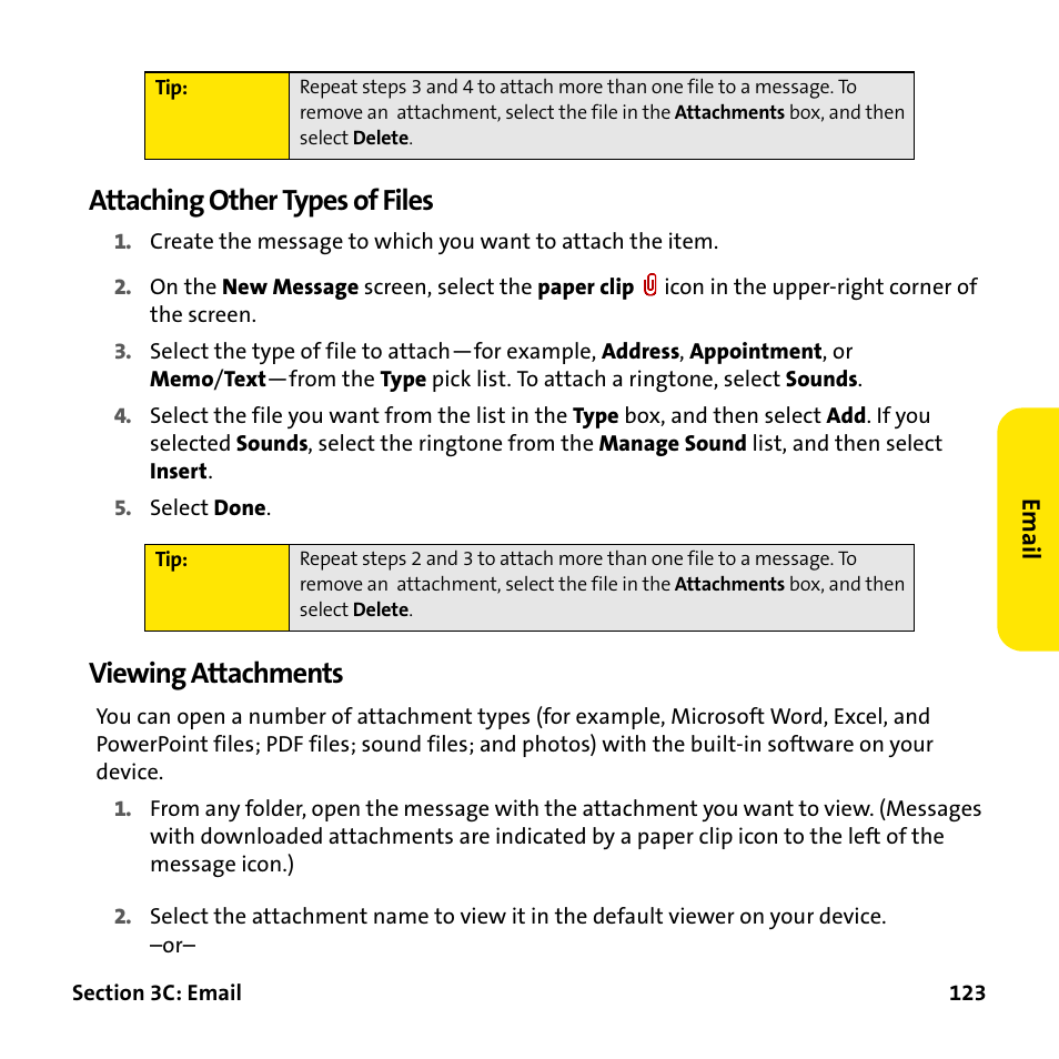 Attaching other types of files, Viewing attachments | Palm Treo 755P User Manual | Page 131 / 390