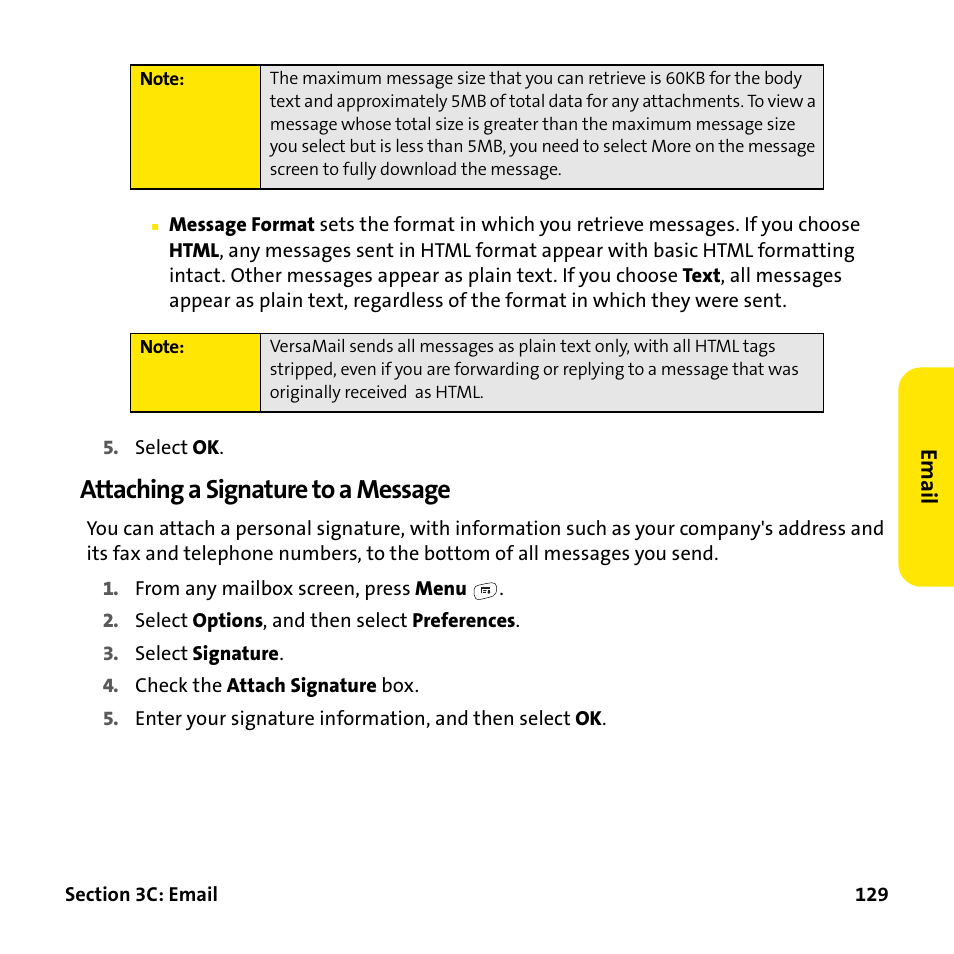 Attaching a signature to a message | Palm Treo 755P User Manual | Page 137 / 390