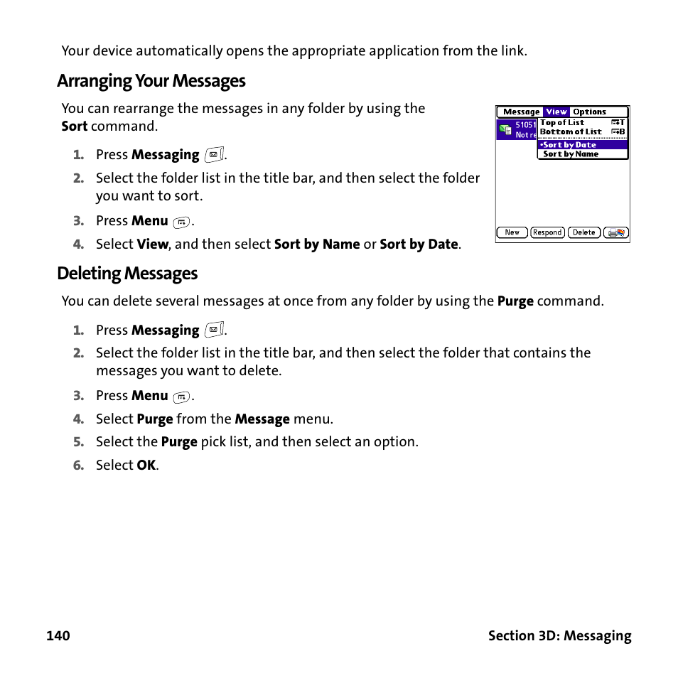 Arranging your messages, Deleting messages | Palm Treo 755P User Manual | Page 148 / 390