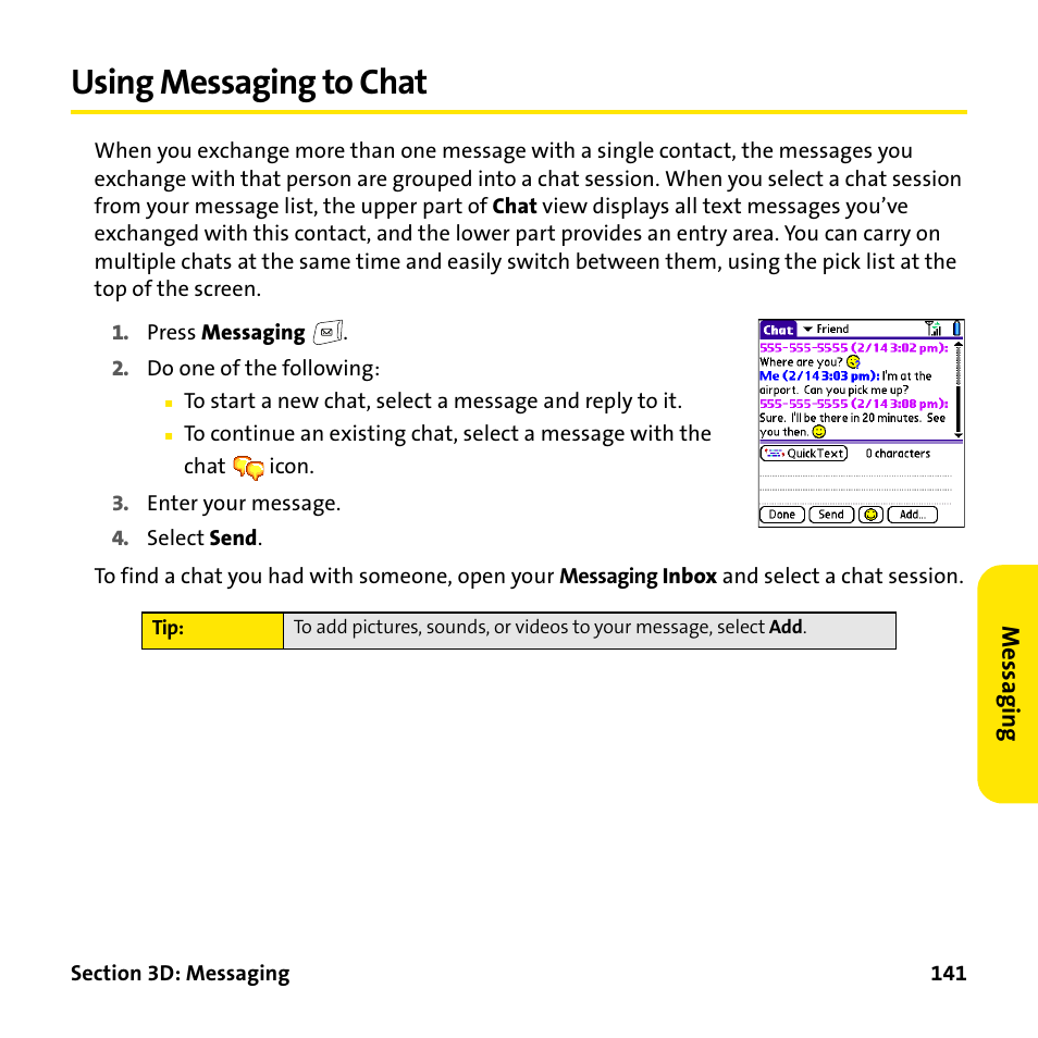 Using messaging to chat | Palm Treo 755P User Manual | Page 149 / 390