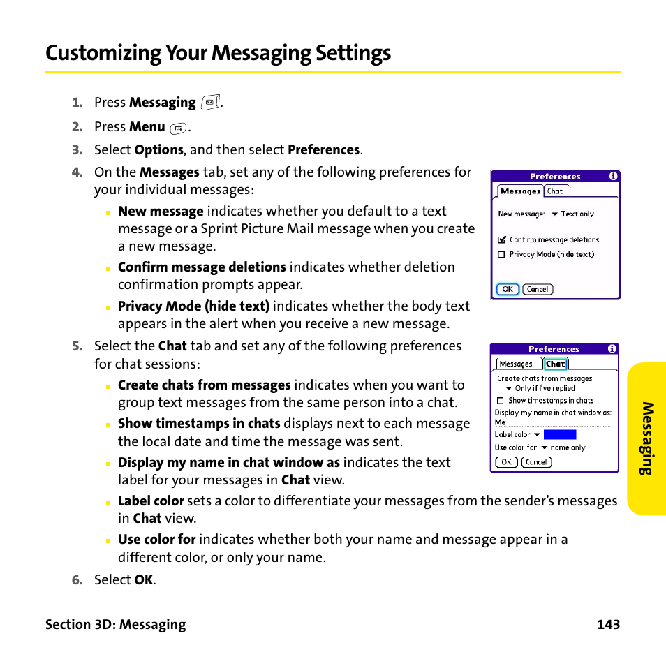 Customizing your messaging settings, Me ssag ing | Palm Treo 755P User Manual | Page 151 / 390