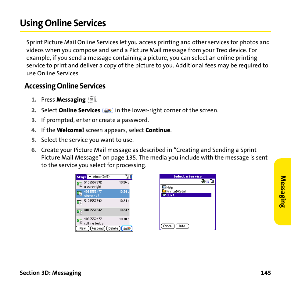 Using online services, Accessing online services | Palm Treo 755P User Manual | Page 153 / 390