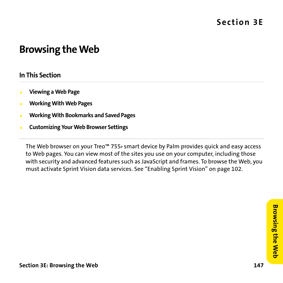 Browsing the web, 3e. browsing the web, Sec t ion 3e | Palm Treo 755P User Manual | Page 155 / 390