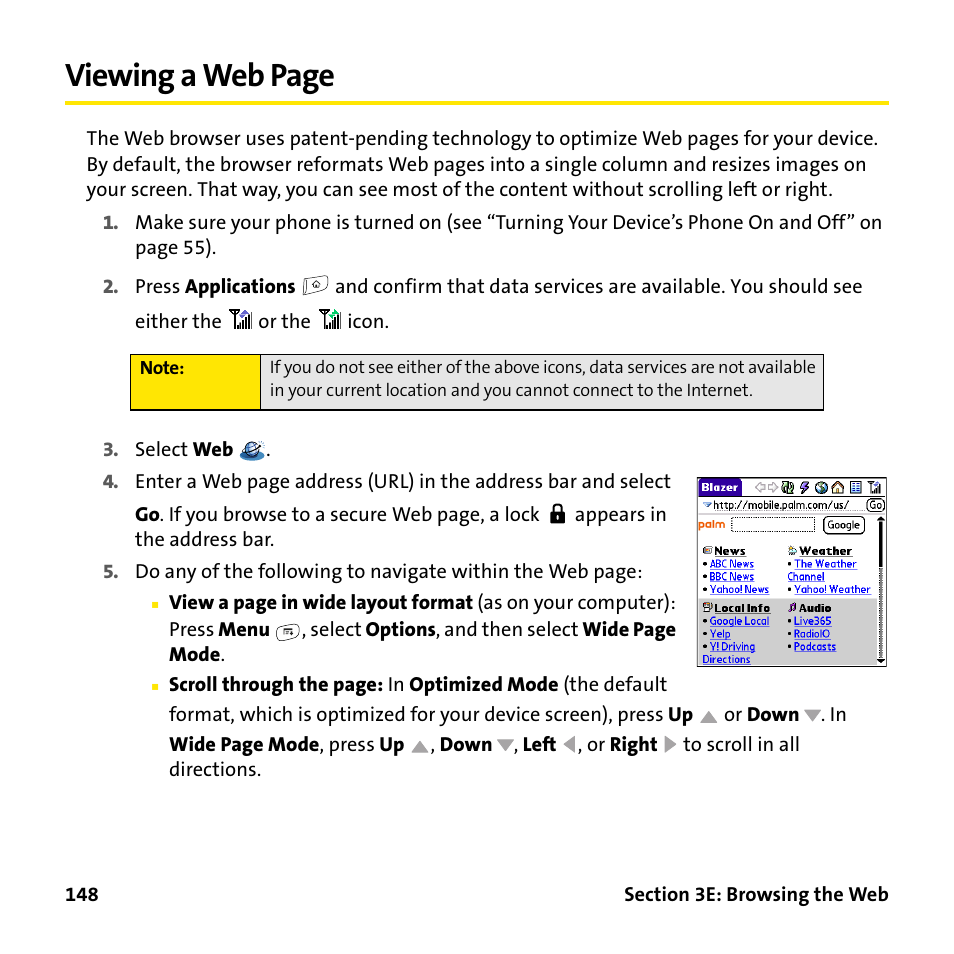 Viewing a web page | Palm Treo 755P User Manual | Page 156 / 390