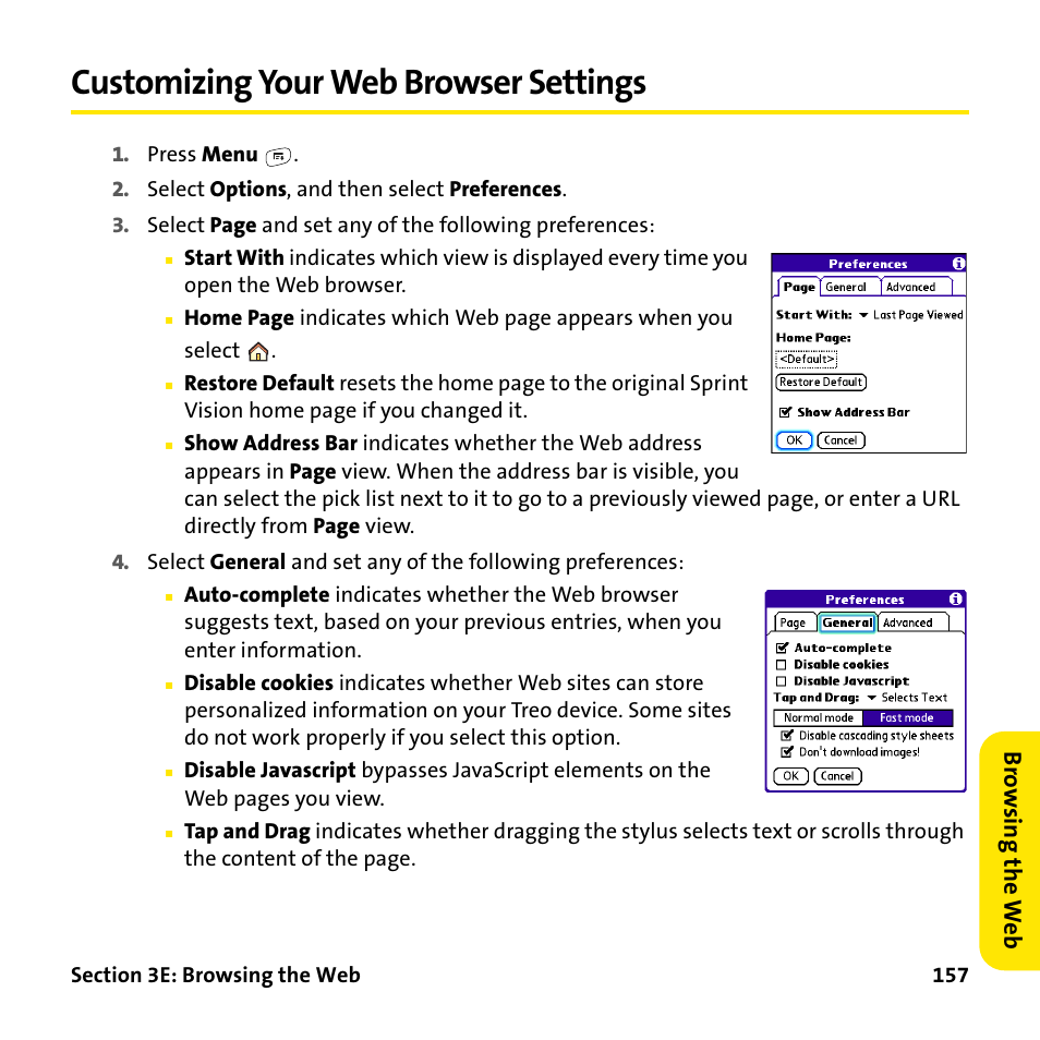 Customizing your web browser settings | Palm Treo 755P User Manual | Page 165 / 390