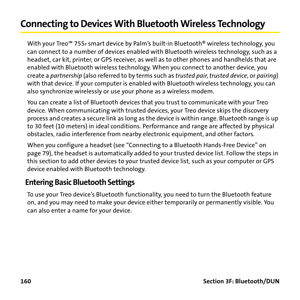 Entering basic bluetooth settings | Palm Treo 755P User Manual | Page 168 / 390