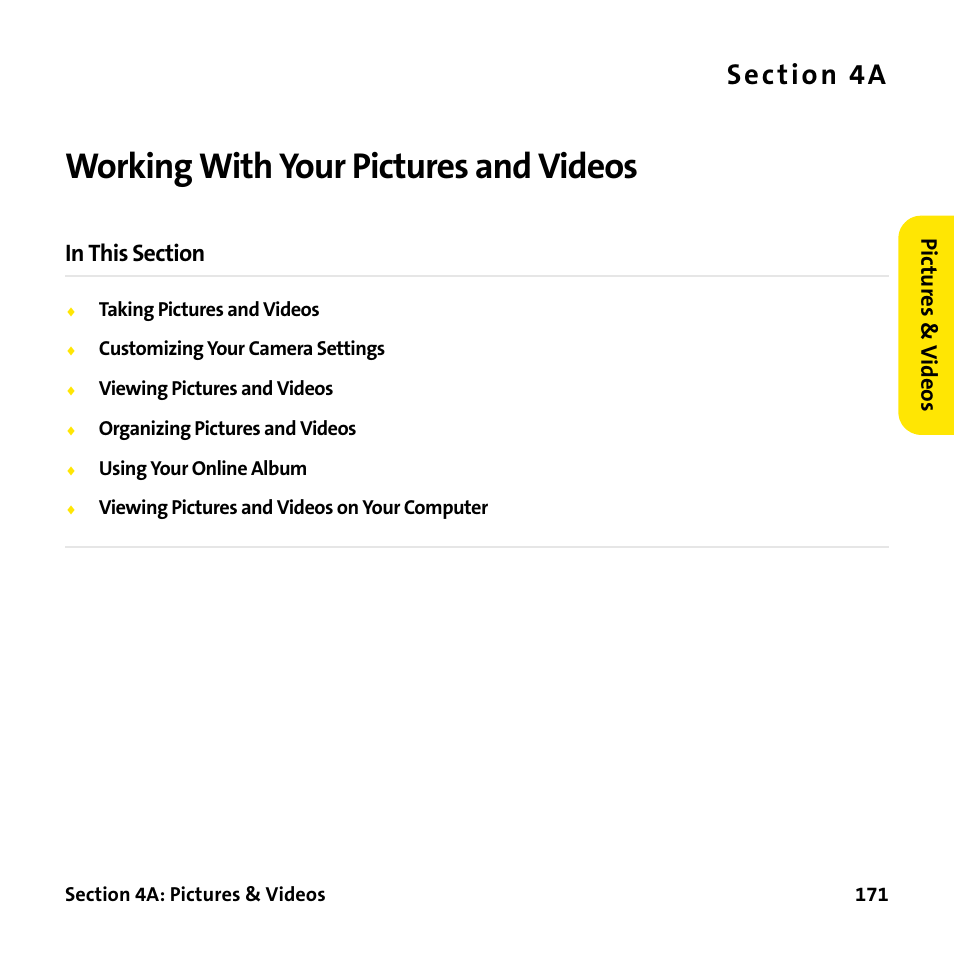 Working with your pictures and videos, 4a. working with your pictures and videos, S e c ti o n 4 a | Palm Treo 755P User Manual | Page 179 / 390