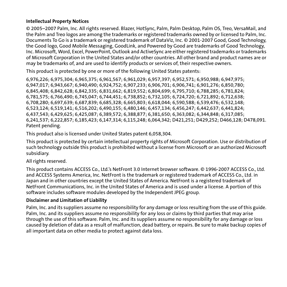 Palm Treo 755P User Manual | Page 2 / 390