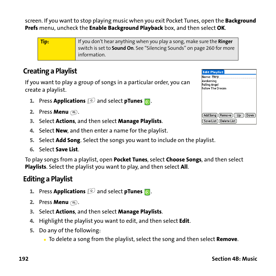 Creating a playlist, Editing a playlist | Palm Treo 755P User Manual | Page 200 / 390