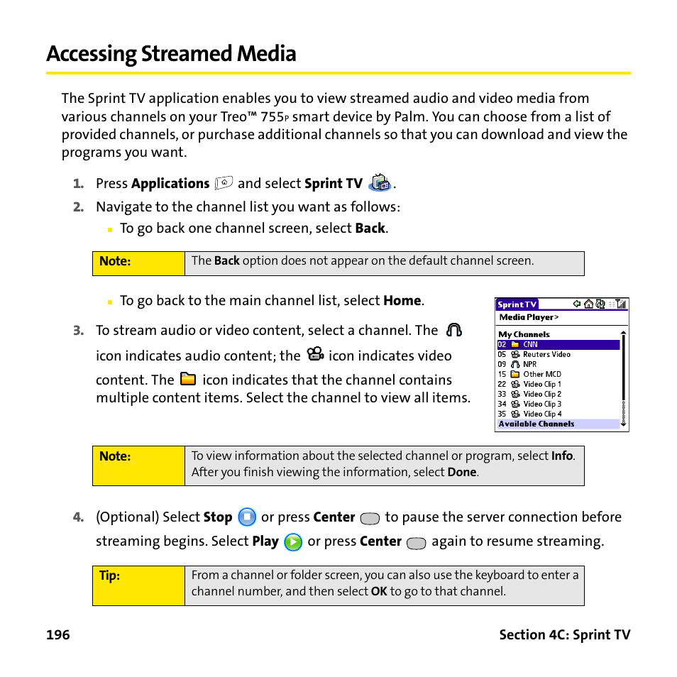 Accessing streamed media | Palm Treo 755P User Manual | Page 204 / 390