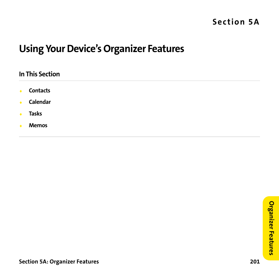 Using your device’s organizer features, 5a. using your device’s organizer features, S e c ti o n 5 a | Palm Treo 755P User Manual | Page 209 / 390