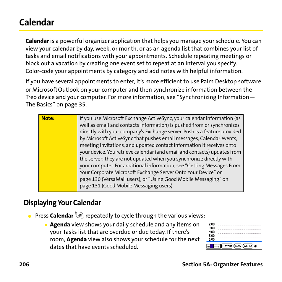 Calendar, Displaying your calendar | Palm Treo 755P User Manual | Page 214 / 390