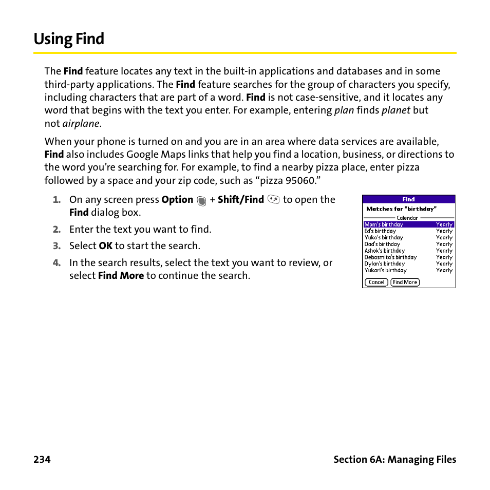 Using find | Palm Treo 755P User Manual | Page 242 / 390