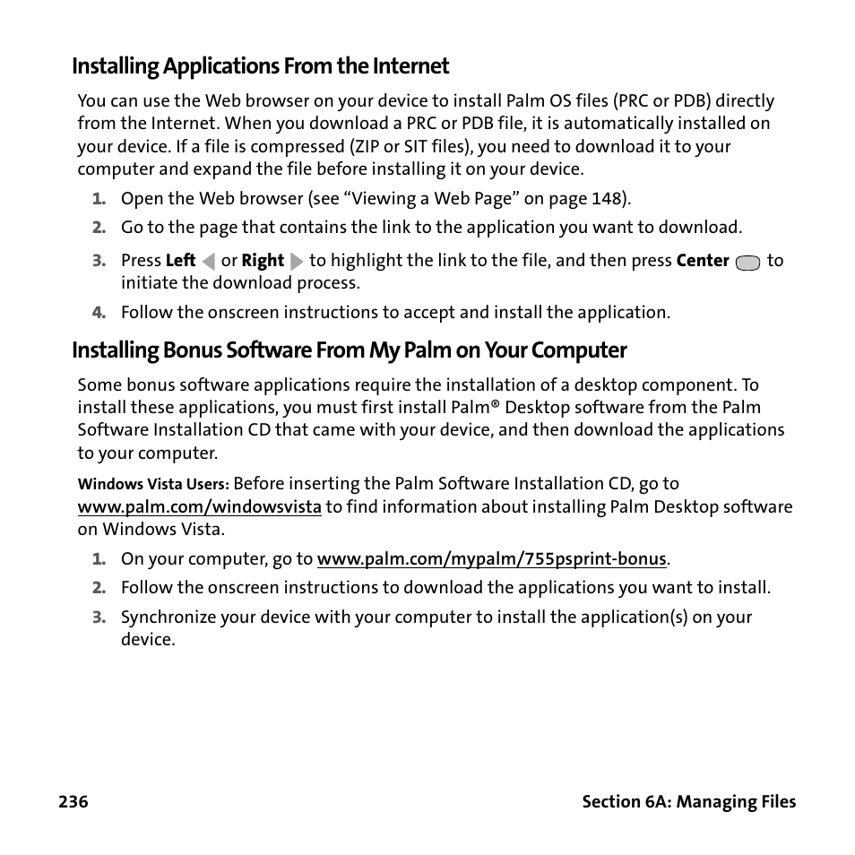 Installing applications from the internet | Palm Treo 755P User Manual | Page 244 / 390