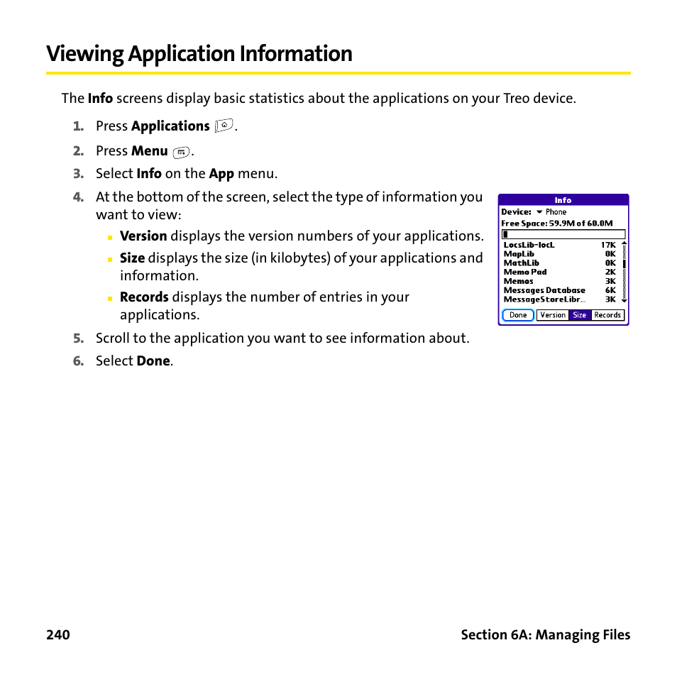 Viewing application information | Palm Treo 755P User Manual | Page 248 / 390