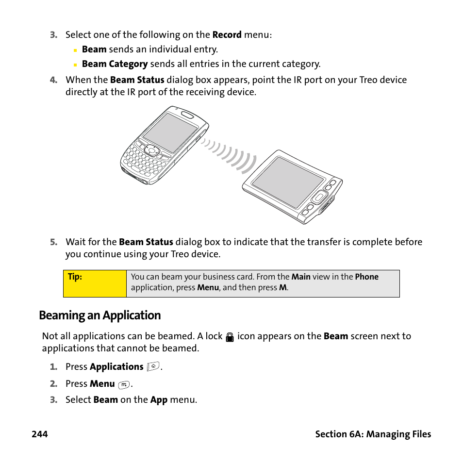 Beaming an application | Palm Treo 755P User Manual | Page 252 / 390