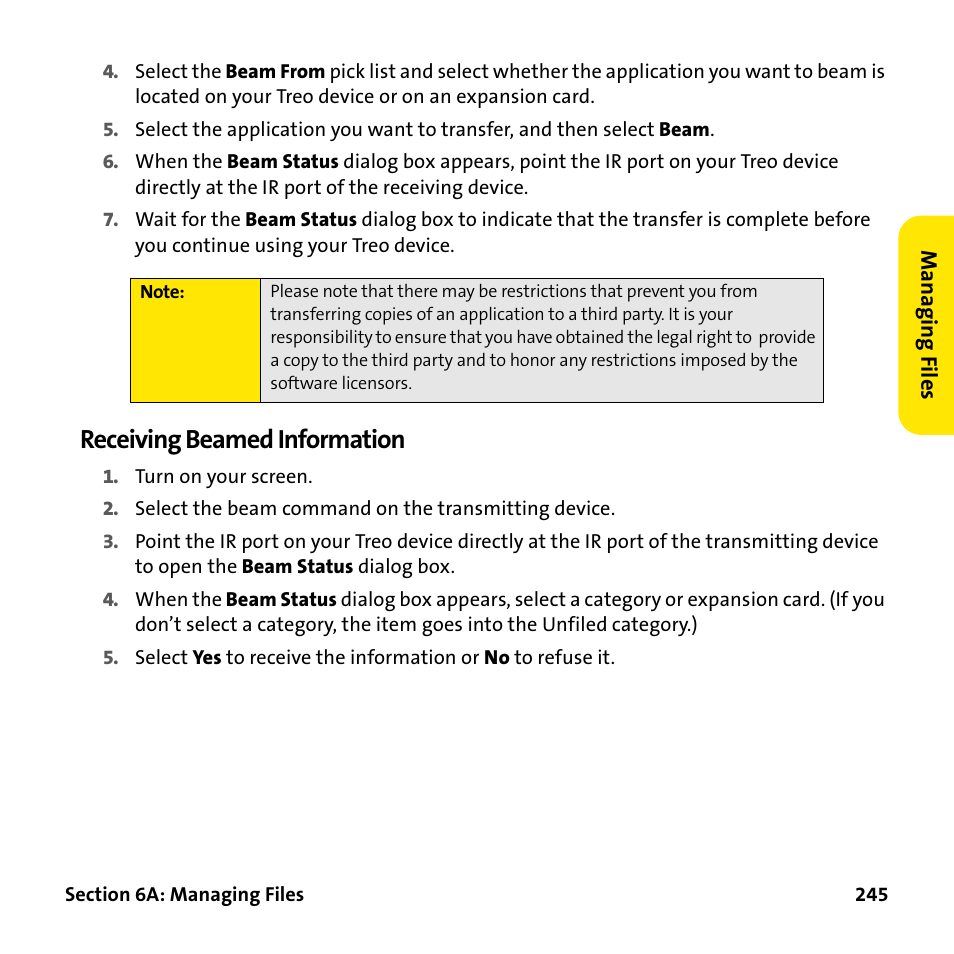 Receiving beamed information | Palm Treo 755P User Manual | Page 253 / 390