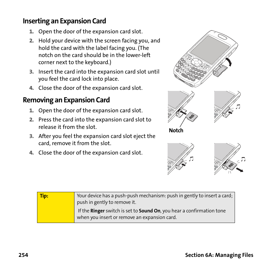 Inserting an expansion card, Removing an expansion card | Palm Treo 755P User Manual | Page 262 / 390