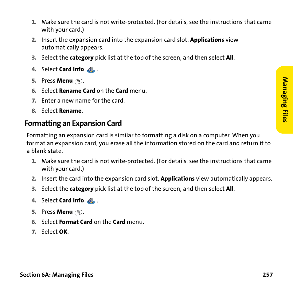 Formatting an expansion card | Palm Treo 755P User Manual | Page 265 / 390