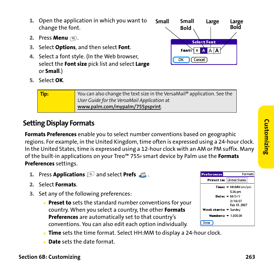 Setting display formats | Palm Treo 755P User Manual | Page 271 / 390