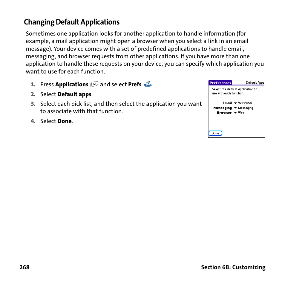 Changing default applications | Palm Treo 755P User Manual | Page 276 / 390