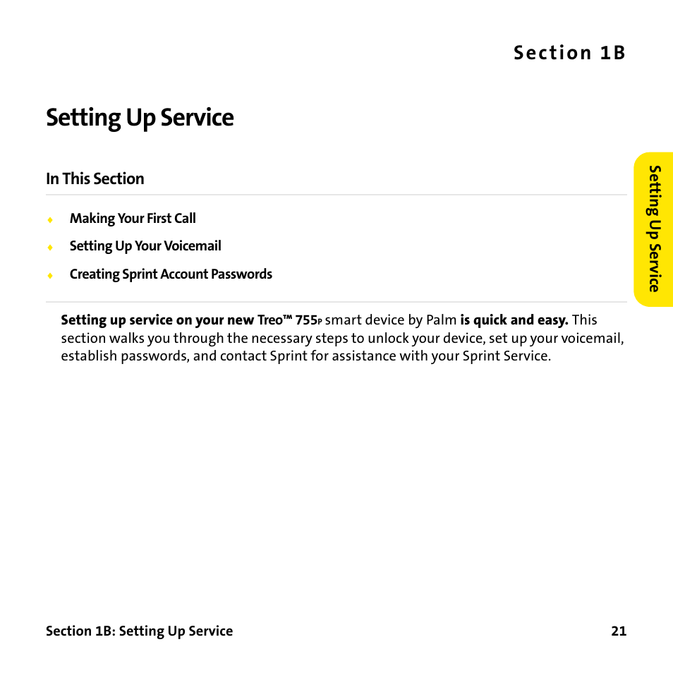 Setting up service, 1b. setting up service | Palm Treo 755P User Manual | Page 29 / 390